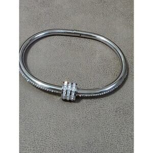 18k Gold Plated Titanium Steel Rhinestone Spinner Cuff Bangle Bracelet, NEW